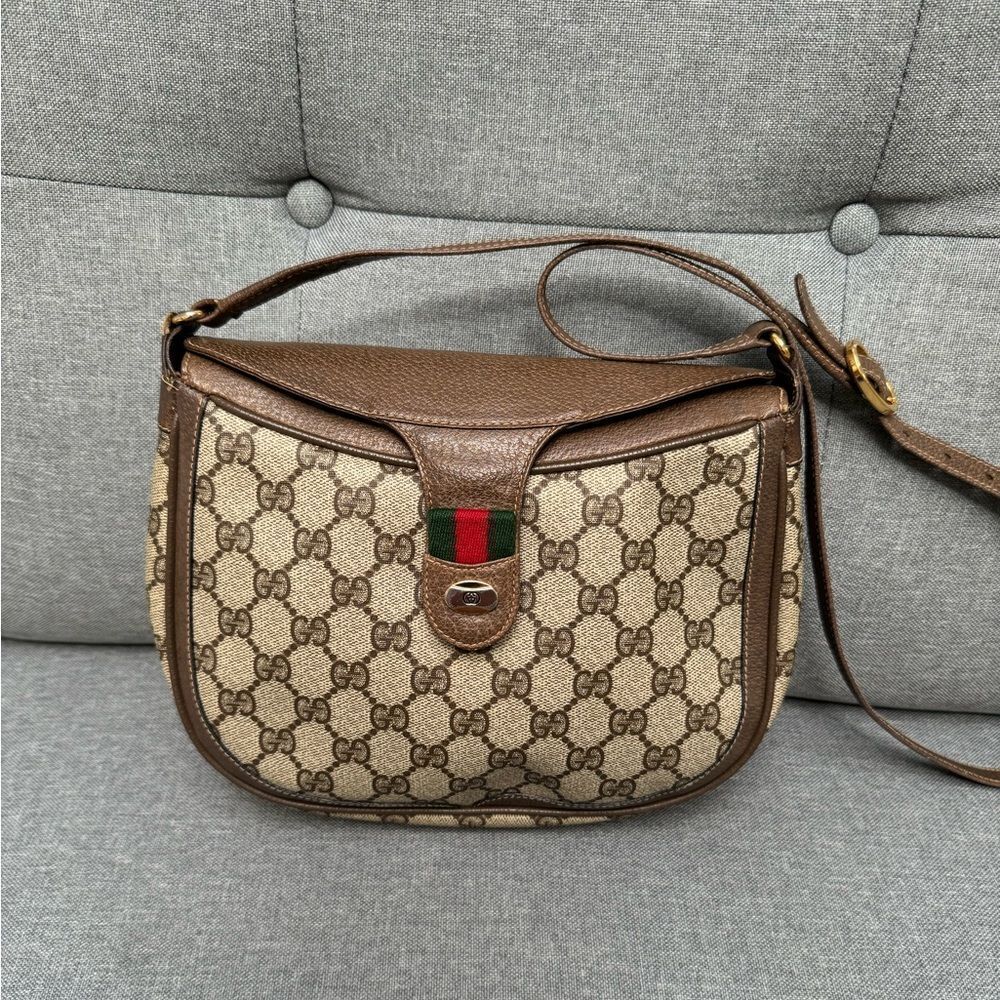 ✨GUCCI Sherry Line Beige Shoulder Bag Gold Hardware Leather | Authentic 1002056✨